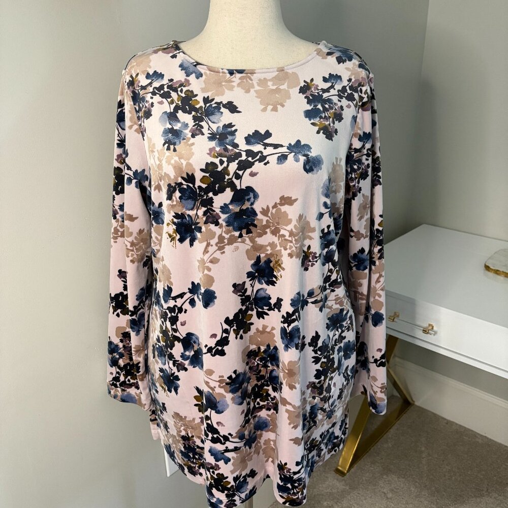 J.Jill Pure Jill Size L Printed Velour Tunic Top | Quiet Luxury | Relaxed Fit